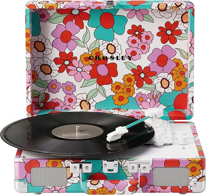 Crosley CR8005F-GF Cruiser Plus Vintage 3-Speed Bluetooth in/Out Suitcase Vinyl Record Player Turntable with Built-in Speakers, Groovy Floral