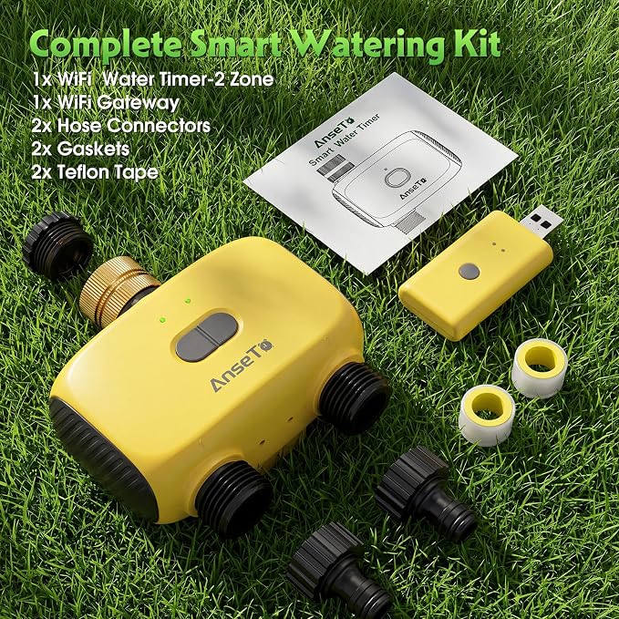 WiFi Sprinkler Timer 2 Zone, Smart Water Timer for Garden with App Remote Control for Travel, Brass Inlet Smart Irrigation System for Outdoor Hose, Patios, Lawns, Flower Bed & Yard Care