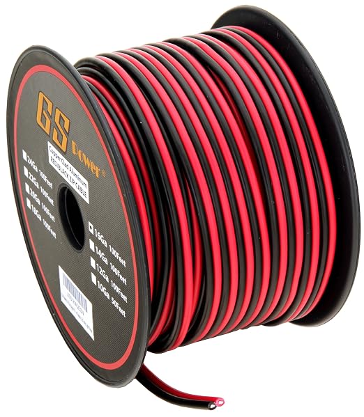 GS Power CCA 16 Gauge Wire Automotive 100ft Red/100ft Black Bonded, 16 AWG 12v Low Voltage, Speaker Electrical Wire Low Voltage Primary for Car Stereo Audio Trailer Harness Hookup Wiring LED DIY