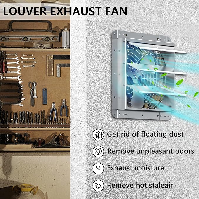 14 Inch Shutter Exhaust Fan, Aluminum Wall Mounted Exhaust Fan, 1558 CFM High Speed Automatic Shutter Attic Fan, Vent Fan For Greenhouse,Shed,Shop,Garage