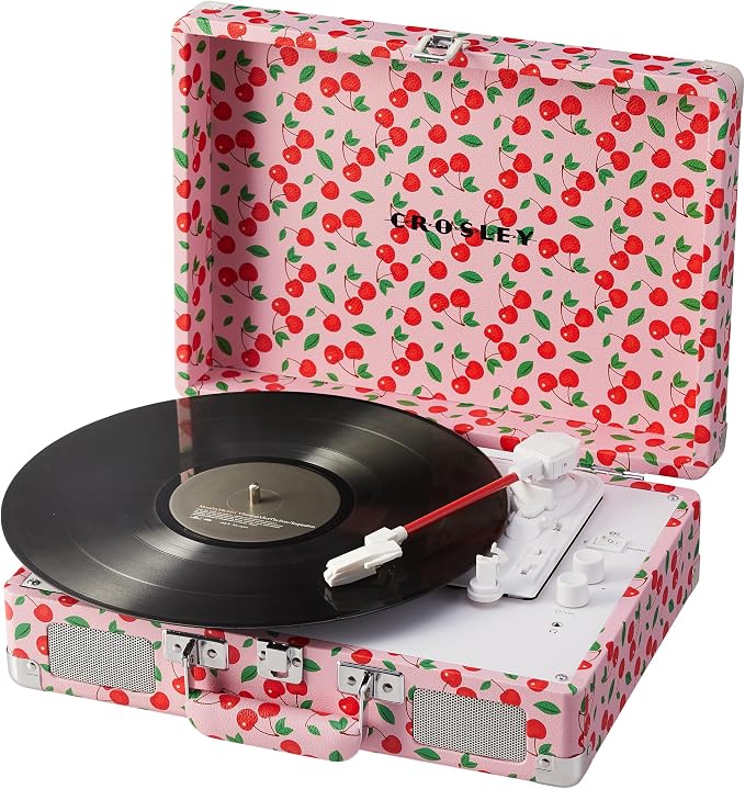 Crosley CR8005F-RC Cruiser Plus Vintage 3-Speed Bluetooth in/Out Suitcase Vinyl Record Player Turntable with Built-in Speakers, Retro Cherry