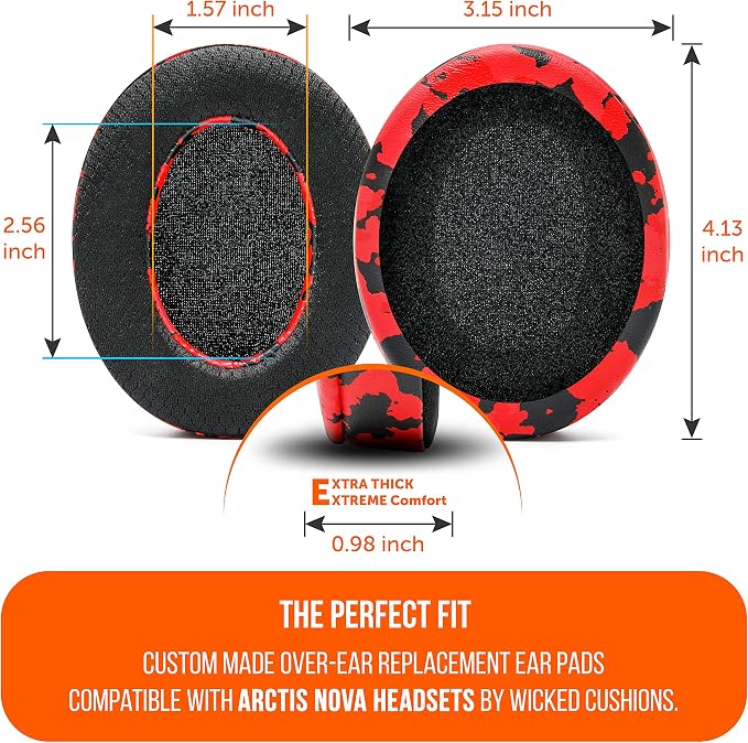 WC Freeze for Arctis Nova - Hybrid Fabric Cooling Gel Replacement Earpads for Arctis Nova Pro Wired, Nova 7, 5, 4, 3, 1 - Made by Wicked Cushions (Does Not Fit Nova Pro Wireless) | Red Camo