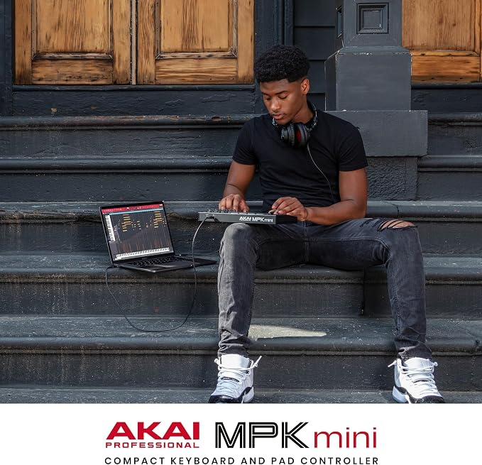 Akai Professional MPK Mini MK3 25 Key USB MIDI Keyboard Controller With 8 Backlit Drum Pads, 8 Knobs, Music Production Software and Native Instruments Sound Package (NKS Integration), Black