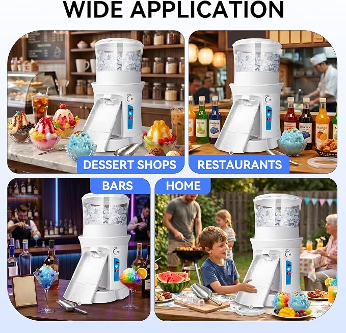 Electric Ice Shaver Machine, 400W Shaved Ice Machine, Thickness Adjustable Snow Cone Maker Machine 1499LBs/hr Ice Crusher for Bar Parties Events Snack, Home and Commerical Use(13.8Qt)