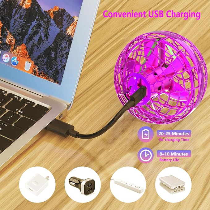 Cosmic Globe Flying Orb Ball, Safe & Durable Flying Ball for Kids, Hand Controlled Magic Hover Ball with 360° Flips, Fun Indoor Outdoor Toy for Boys Girls 6-12+（Purple）