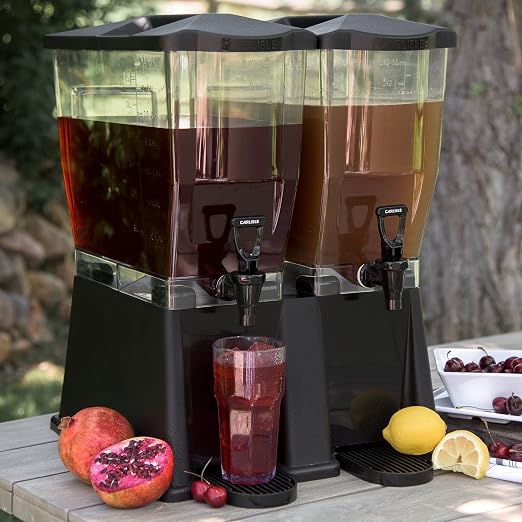 Carlisle FoodService Products Trimline Double Base Rectangular Beverage Dispenser with Stand – 3.5 Gallon Catering Drink Dispenser with Spigot, Set of 2, Polycarbonate (PC), Black, Perfect for Parties