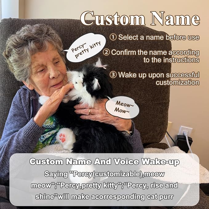 Chongker Interactive Companion Robot Cat Pets, Handmade Weighted Stuffed Animals, Cat Plush Toy with Voice Response, Realistic Heartbeat and Purring, Black Cat