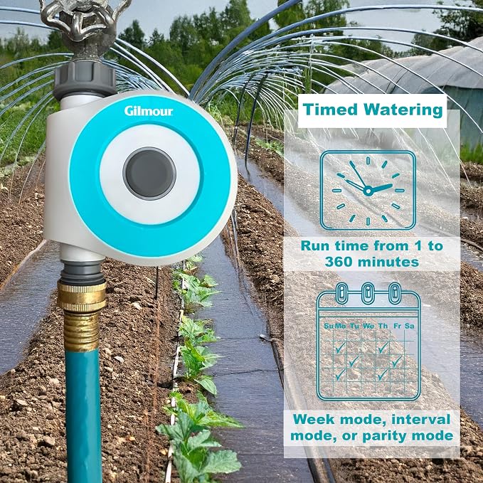 Gilmour Single Outlet Smart Water Timer, WiFi Automatic Watering System, Rain Delay, Battery Operated