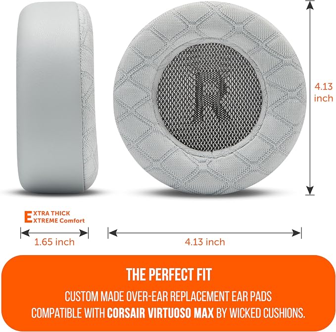 WC Freeze V2 Virtuoso Max - Cooling Gel Earpads for Corsair Virtuoso Max by Wicked Cushions | Extreme Comfort, New Freeze V2 Cooling Fabric, Extra Thick | Silver