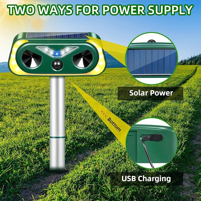 2026 New Sonic Fortress Pro Deer Repellent Devices,2Pcs Solar Ultrasonic Animal Repeller Outdoor Waterproof Motion Sensor Deterrent Yard Garden Repellent for Animals Cat,Squirrel,Racoon,Rabbit,Skunk