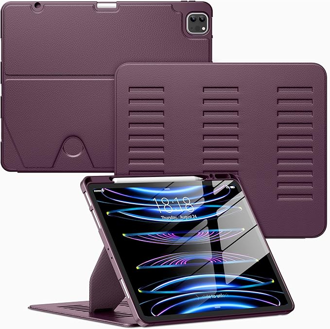 VIKESI Case for iPad Pro 12.9 6th / 5th / 4th / 3rd Generation Case 2022/2021/2020/2018,Multiple Angles Magnetic Stand Cover,Shockproof Soft Back,Pencil Holder,and Auto Sleep/Wake,Dark Purple