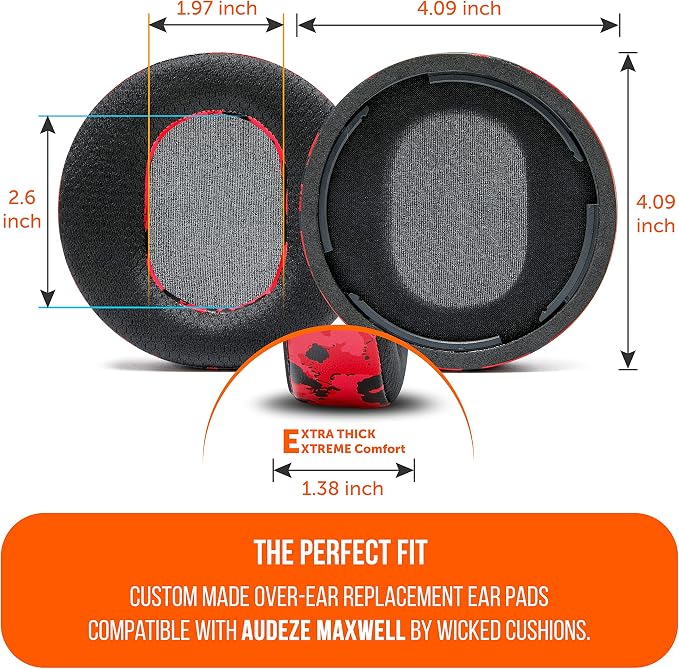 WC Freeze Maxwell - Cooling Gel Replacement Earpads for Audeze Maxwell Headphones by Wicked Cushions - Elevate Comfort, Durability, Thickness & Sound Isolation for Epic Gaming Sessions | Red Camo