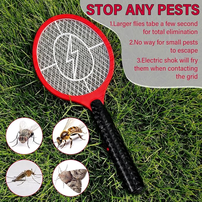 12 Pack Electric Fly Swatter Bulk Bug Zapper Rackets for Indoor Outdoor Insect Control Killer Bat Handheld Mosquito Swatter Battery Powered Electric Bug Killer for Home Patio Camping (Red)