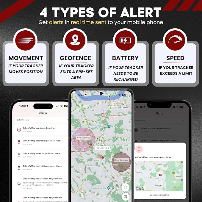 SafeTag Mag 4G – Rechargeable Magnetic 4G LTE GPS Tracker, Car, Van, Motorbike, Caravan, etc. 34-195 Countries, 90 Day Standby, Real Time Tracking and Alerts, 7 Day Free Trial+SIM Included, UK Company