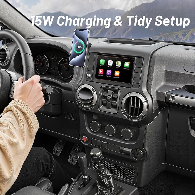 Car Phone Holder for Jeep Wrangler (2011-2016 2017),Magsafe Car Mount Charger,Magnetic Phone Holder,15W Wireless Charging,Dashboard Phone Holder,360° & Hands Free,2015 Wrangler Interior Accessories