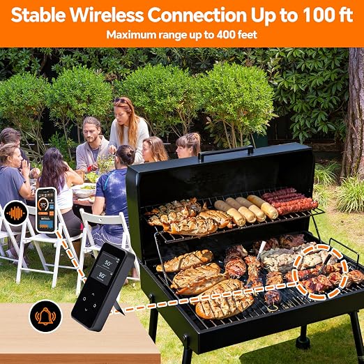 Wireless Meat Thermometer with Stable Bluetooth Connection, 2 Multi-Sensor Probes, ±1°F Accurate Digital Food Thermometer with App Control, Rechargeable, IP67 Waterproof for BBQ, Grill, Smoker & Oven