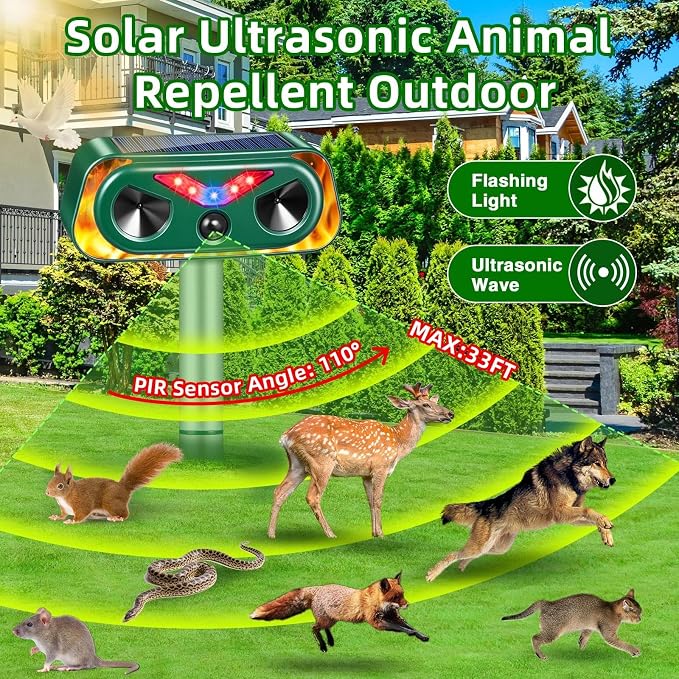 2026 New Sonic Fortress Pro Deer Repellent Devices,2Pcs Solar Ultrasonic Animal Repeller Outdoor Waterproof Motion Sensor Deterrent Yard Garden Repellent for Animals Cat,Squirrel,Racoon,Rabbit,Skunk
