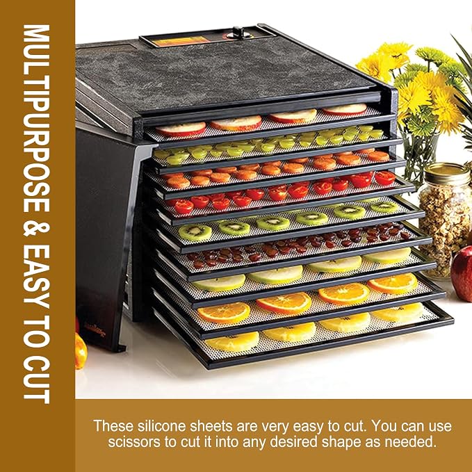 GUCUJI Pack of 5 Premium Non Stick Silicone Dehydrator Sheets for Fruit Dryer Mesh