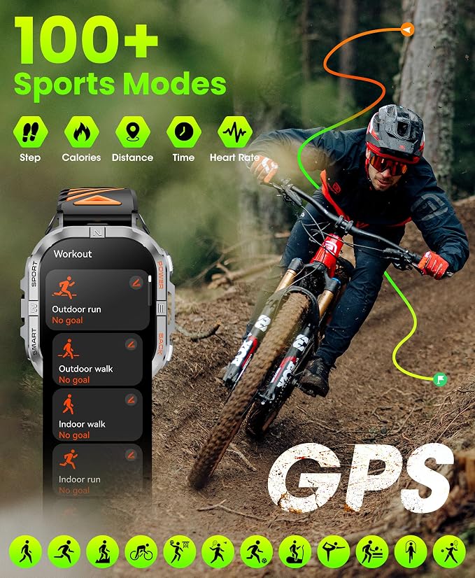 Military Smart Watch for Men Built-in GPS with LED Flashlight Compass, 2.13" AMOLED Tactical Smart Watches with Answer/Make Calls, 3ATM Waterproof Fitness Tracker for iPhone Android (Black)