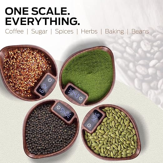 Premium Walnut Wood Coffee Scale, 0.1g Precision Digital Scale | wooden coffee scale mini coffee scale espresso scale measuring cup coffee weight scale wood Rechargeable Kitchen scale
