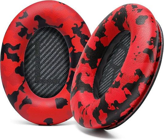 WC Wicked Cushions Upgraded Replacement Ear Pads for Bose QC35 & QC35ii (QuietComfort 35) Headphones & More - Softer Leather, Luxurious Memory Foam, Added Thickness, Extra Durability | Red Camo