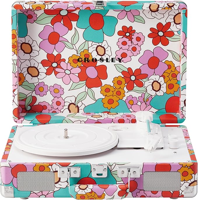 Crosley CR8005F-GF Cruiser Plus Vintage 3-Speed Bluetooth in/Out Suitcase Vinyl Record Player Turntable with Built-in Speakers, Groovy Floral
