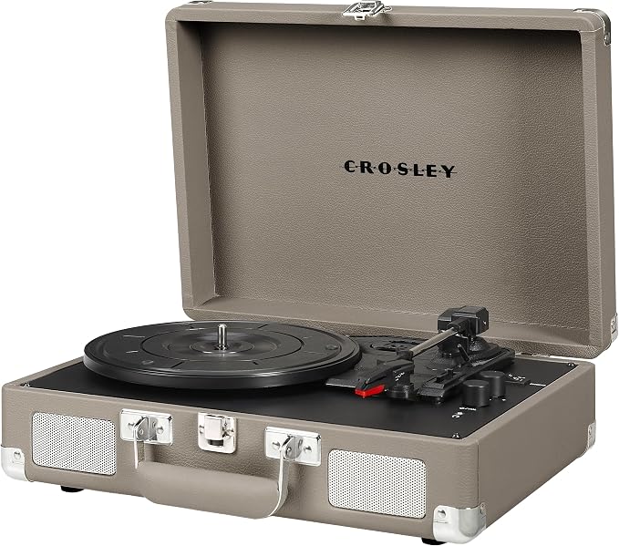 Crosley CR8005F-TE Cruiser Plus Vintage 3-Speed Bluetooth in/Out Suitcase Vinyl Record Player Turntable, Taupe