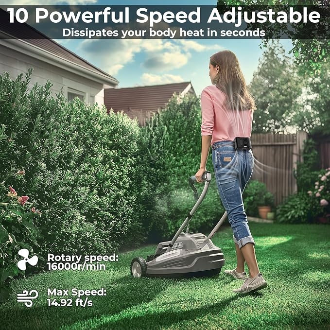 Portable Waist Fan, 20000mAh Rechargeable Personal Belt Fan, 16000RPM Shirt Fan, Dual Motors & Smart Display, 40H Cooling Body Fan for Outdoor Work Camping Travel Warehouse Hot Weather Essentials
