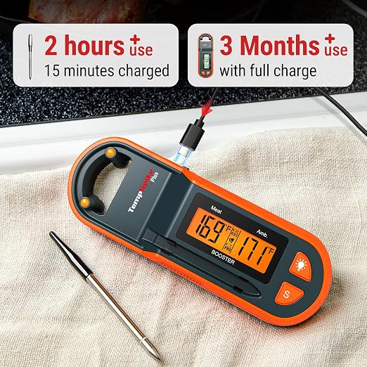 TempSpike 600 ft Wireless Meat Thermometer with Ultra-Thinner Probe, Bluetooth Meat Thermometer with Standalone LCD Booster for BBQ Grill Smoker Rotisserie Sous Vide