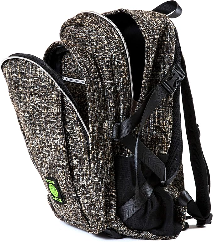 DIME BAGS Backpack For Travel, Durable Hempster Material, 9 Storage Compartments & 2 Side Bottle Pockets, Fits 17” Laptop, Adjustable Padded Straps, Hidden Internal Pocket (Concrete)