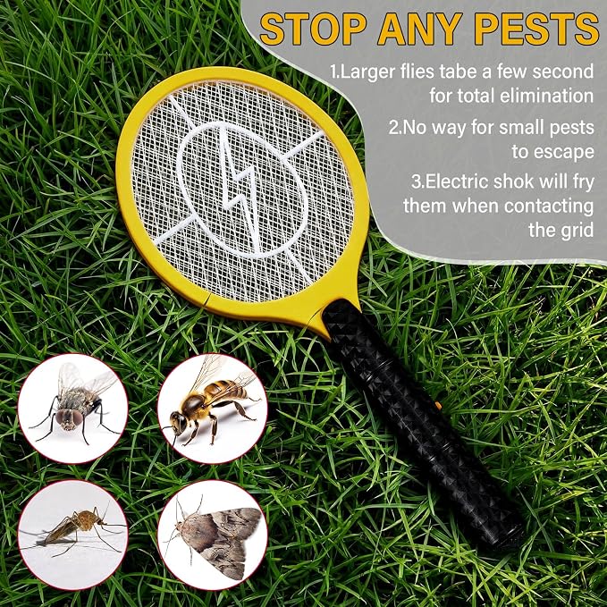 12 Pack Electric Fly Swatter Bulk Bug Zapper Rackets for Indoor Outdoor Insect Control Killer Bat Handheld Mosquito Swatter Battery Powered Electric Bug Killer for Home Patio Camping (Yellow)