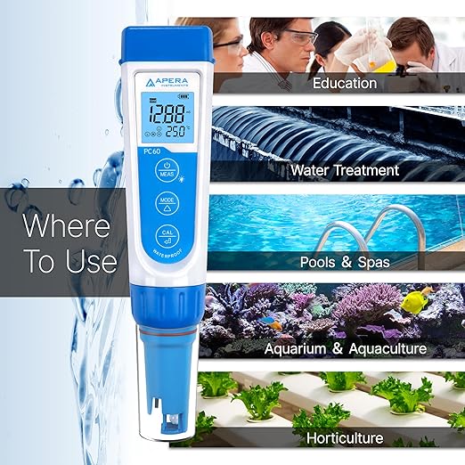 APERA INSTRUMENTS AI316 Premium Series PC60 5-in-1 Waterproof pH/EC (Conductivity) /TDS (ppm) /Salinity (ppt) /Temp. Multi-Parameter Pocket Tester Kit