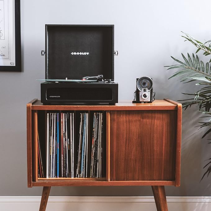 Crosley CR8017B-BK Voyager Vintage Portable Vinyl Record Player Turntable with Bluetooth in/Out and Built-in Speakers, Black