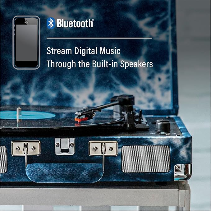Crosley CR8005F-IN Cruiser Plus Vintage 3-Speed Bluetooth in/Out Suitcase Vinyl Record Player Turntable, Indigo