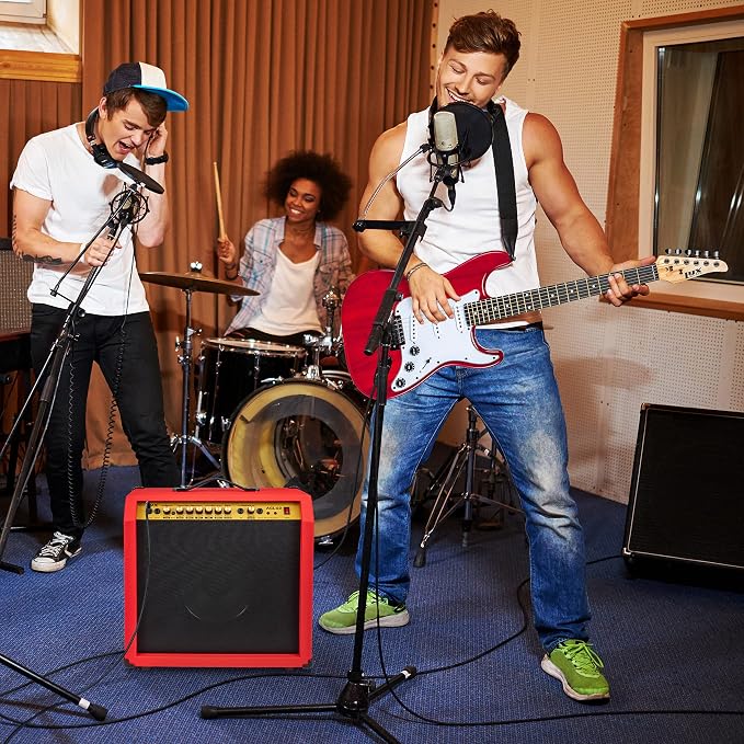LyxPro 60 Watt Electric Guitar Amplifier | Combo Solid State Studio & Stage Amp with 10” 4-Ohm Speaker, Custom EQ Controls, Drive, Delay, ¼” Passive/Active/Mic Inputs, Aux In & Headphone Jack - Red
