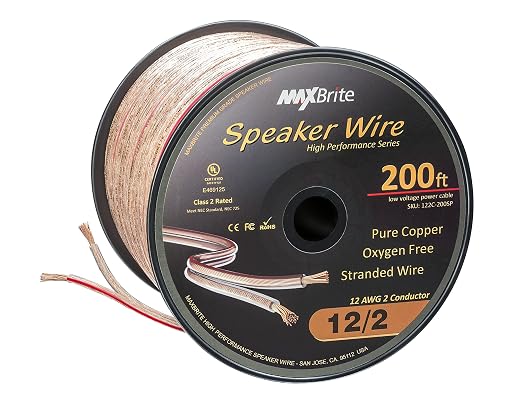 200 ft. Spool High Performance 12 Gauge Speaker Wire, Oxygen Free Pure Copper - UL Listed Class 2