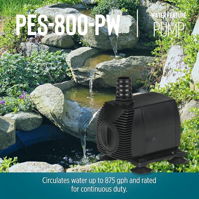 Little Giant PES-800-PW 115-Volt, 875 GPH Magnetic Drive Fountain/Pond Pump with 15-Ft. Cord, Black, 566721