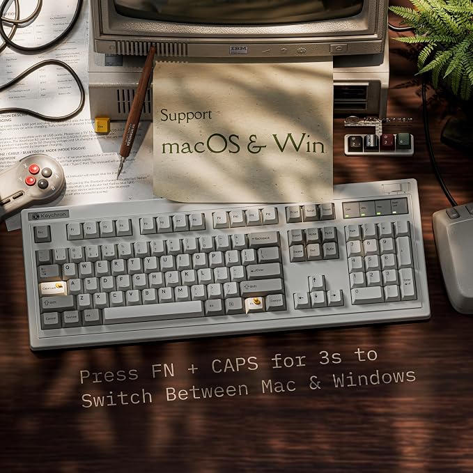 Keychron R6 Retro Wireless Mechanical Keyboard, 100% Full Size Hot Swappable RGB Apex Banana Tactile Switch, QMK Tri-Mode(2.4 GHz/Bluetooth/Wired), Compatible with Mac PC Linux