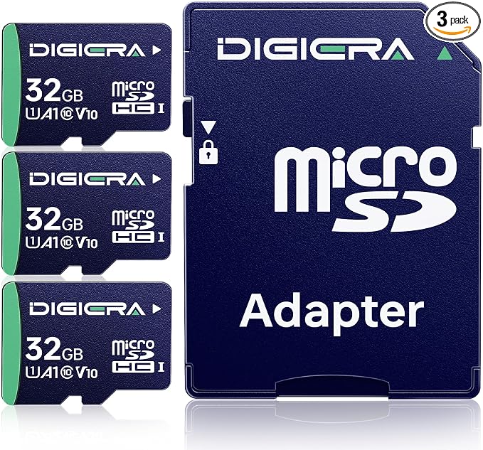 DIGIERA 32GB CT100 microSDHC UHS-I Memory Card with Adapter - up to 100MB/s, C10, U1, V10, Full HD, A1, Micro SD Card for Smartphones, Tablets, Cameras, Gaming Consoles, and Drones (3 Pack)