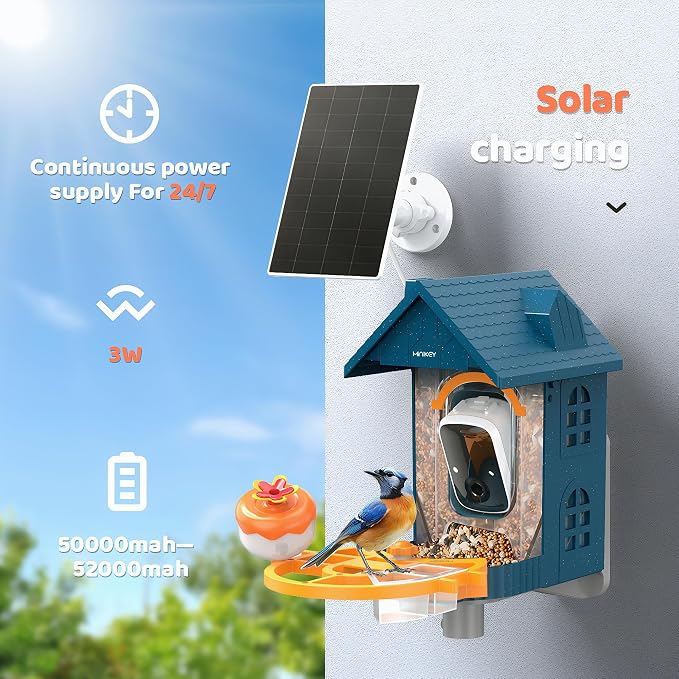 Smart Bird Feeder with Camera Solar Powered, 2.4G Camera Bird Feeders for Outside, 2K HD Video Live Stream, AI Identification 11000+ Bird Species, Ideal Gifts for Bird Lovers