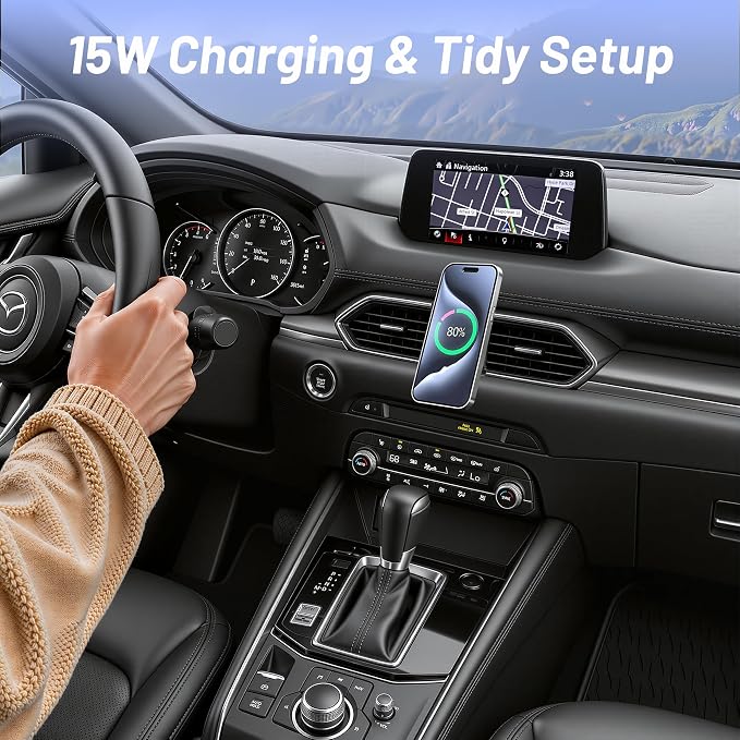 Car Mount for Mazda CX5 (2017-2025), Magnetic Phone Holder, Magsafe Car Mount Charger, Dashboard Phone Holder, 15W Wireless Fast Charging, Cell Phone Automobile Chargers, 2024 CX-5 Accessories