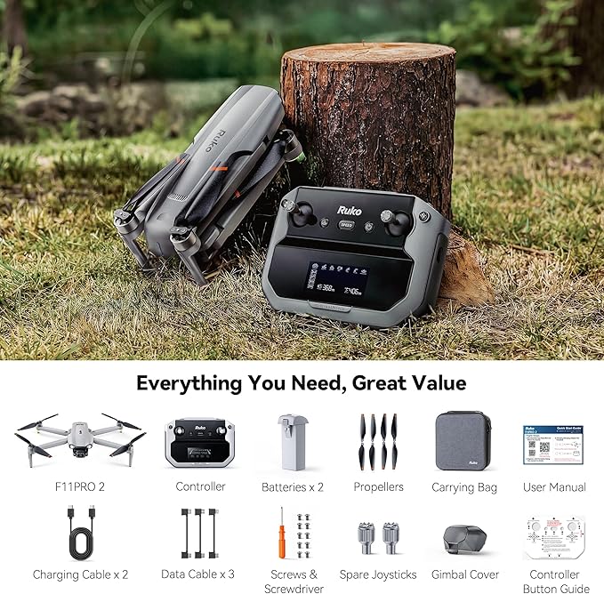 Ruko F11PRO 2 Drone with 6K Camera for Adults, 3-Axis Gimbal Stabilizer, 2 Batteries for 70-Min Flight Time, Long-Range Transmission, Auto Return & Beginner-Friendly, Ideal Tech Gift