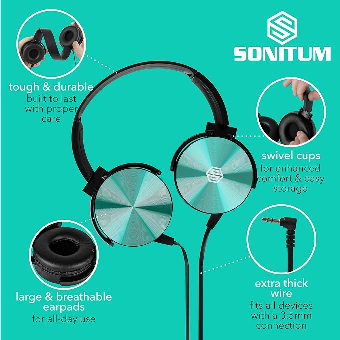 Classroom Headphones-Bulk 10-Pack, Student On Ear Color Varieties- Comfy Swivel Earphones for Library, School, Airplane, Kids-for Online Learning and Travel, HQ Stereo Sound 3.5mm Jack (Black)