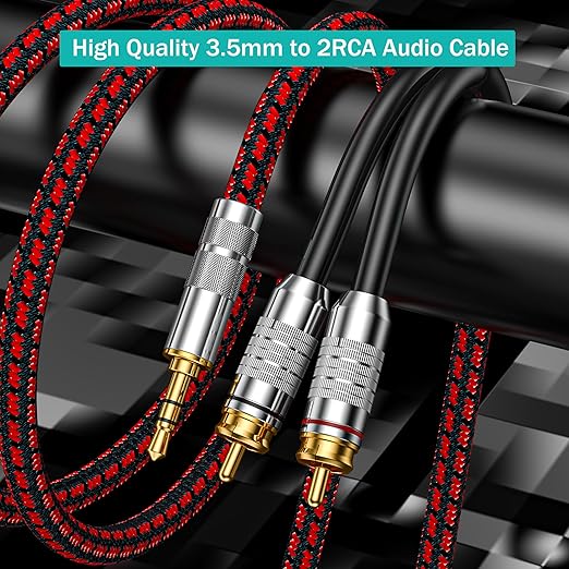 RCA to 3.5mm Cable 3.2FT, Aux to RCA Headphone Male to Male Jack Adapter Audiophile Braided Gold Plated Audio Y Cord for Smartphones,Tablets,Speakers,MP3,HDTV and More