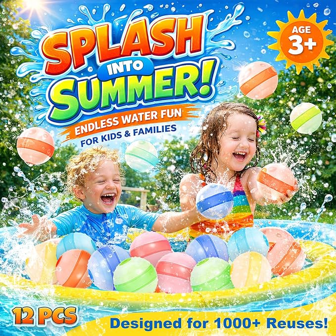 Reusable Water Balloons – 18 Pack Self-sealing Refillable Water Balloon Quick Fill, No Magnets Self-filling Water Balls, Eco-Friendly Outdoor Summer Pool Toys for Backyard Beach Splash Wars