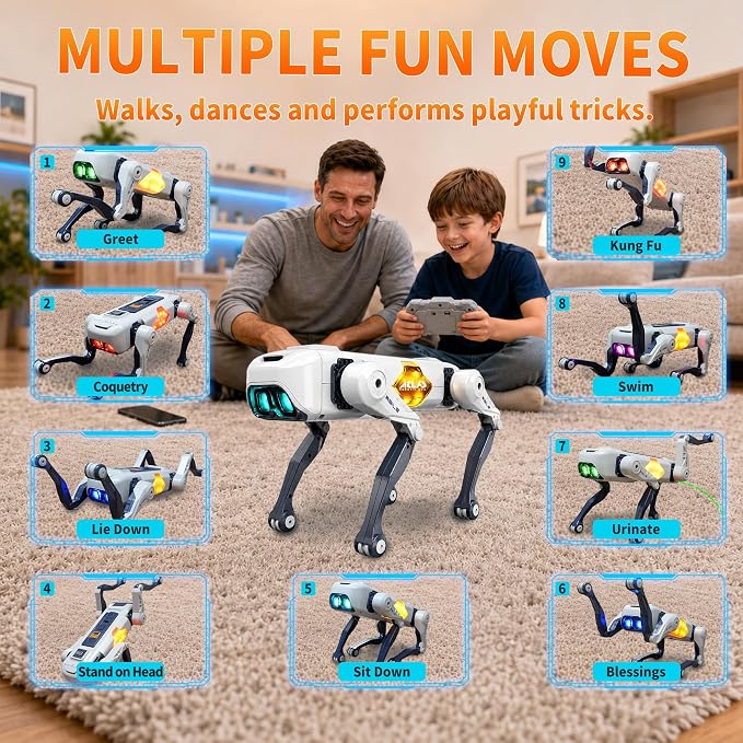Robot Dog Toy for Kids, Smart Robotic Dog Puppy with Color-Changing LED Eyes & Side Lights, Remote Control Dog Toy with App Control, Voice Commands, Programming Mode & Fun Moves, Ages 3+