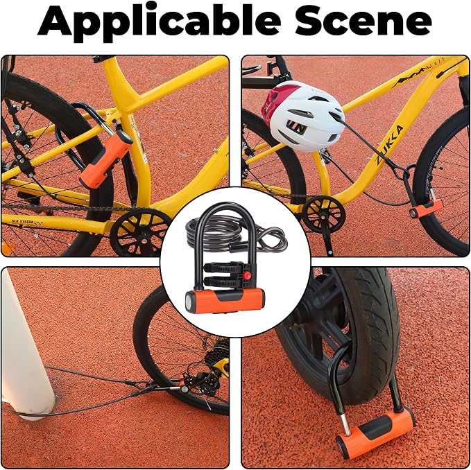 MEGHNA Bike Lock with Cable Heavy Duty Bicycle U Lock Combination Anti Theft Lock with Bracket for Mountain Bike Road Bike E-Bike Scooter