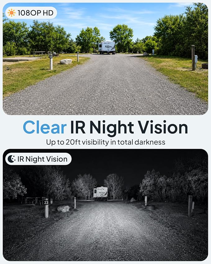 RV Backup Camera Wireless 7-inch for Furrion: Touchkey 4-Channel with Recording 1080P HD RV Rear View Camera Night Vision Waterproof Easy Install for Trailers, Boats, Fifth Wheels