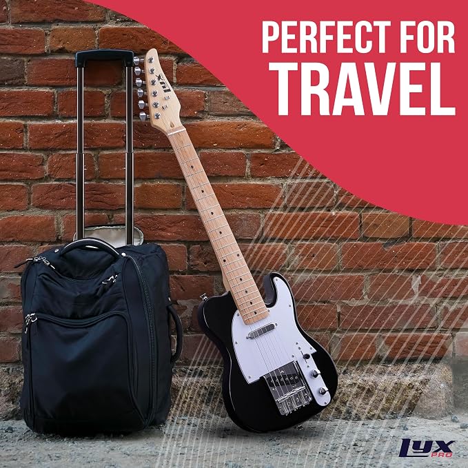 LyxPro 30” Electric Guitar TL Series, Full-Size Paulownia Wood Body, 3-Ply Pickguard, C-Shape Neck, Ashtray Bridge, Quality Gear Tuners, 3-Way Switch & Volume/Tone Controls, 2 Picks Included, Black