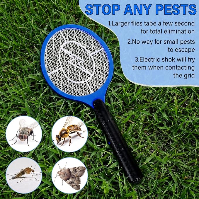 12 Pack Electric Fly Swatter Bulk Bug Zapper Rackets for Indoor Outdoor Insect Control Killer Bat Handheld Mosquito Swatter Battery Powered Electric Bug Killer for Home Patio Camping (Blue)
